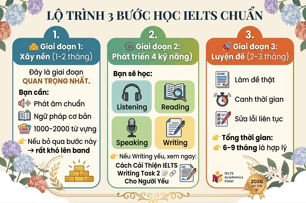 lộ trình học IELTS cho học sinh cấp 3 từ 0 đến 6.5
