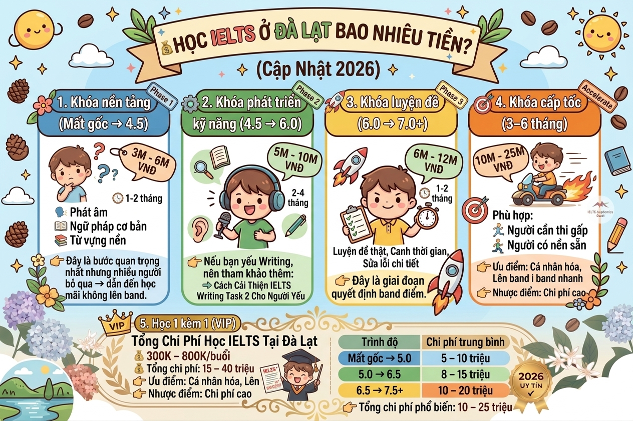 bảng giá học IELTS Đà Lạt 2026