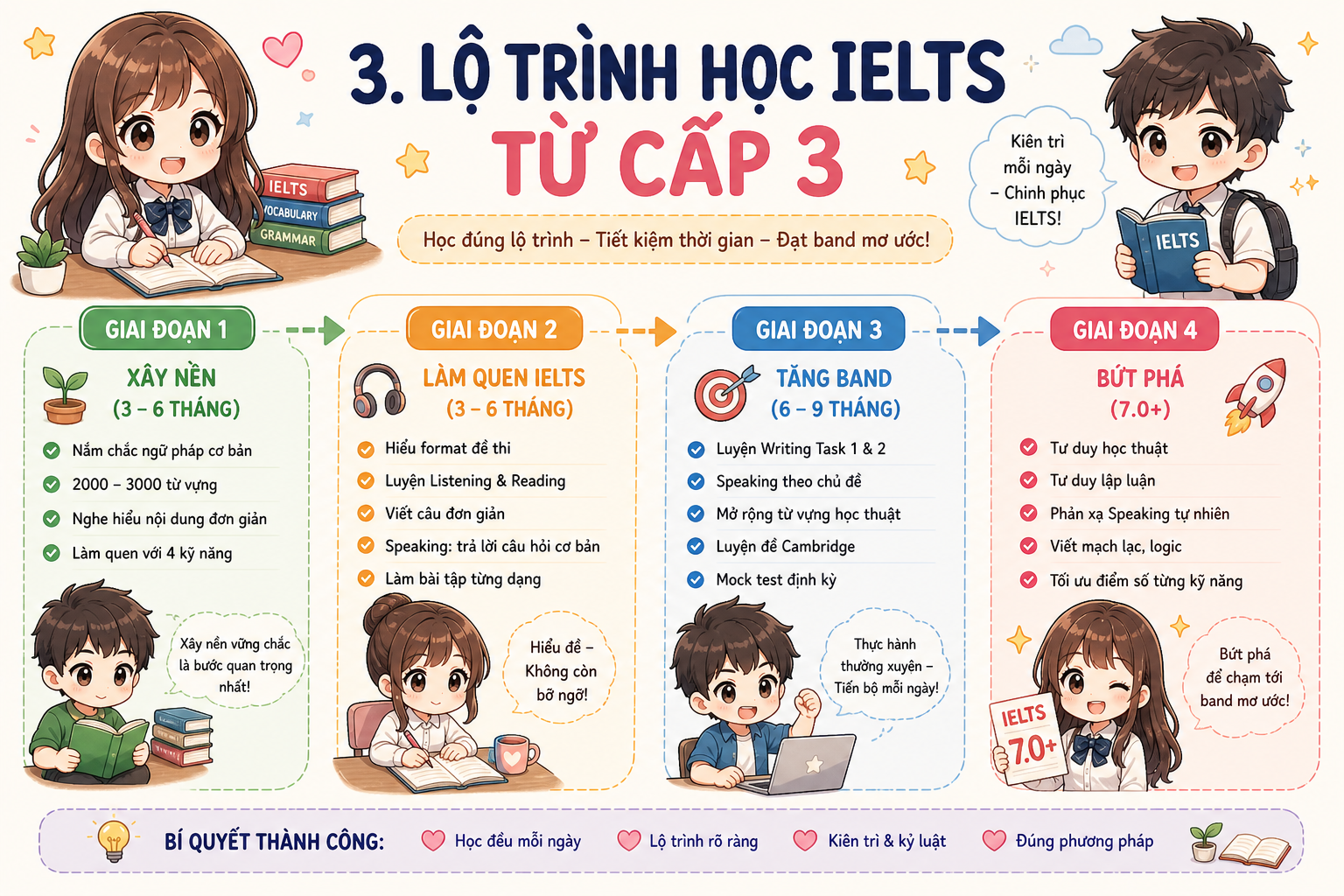 lộ trình học ielts từ cấp 3 đạt 6.5 trong 12 tháng