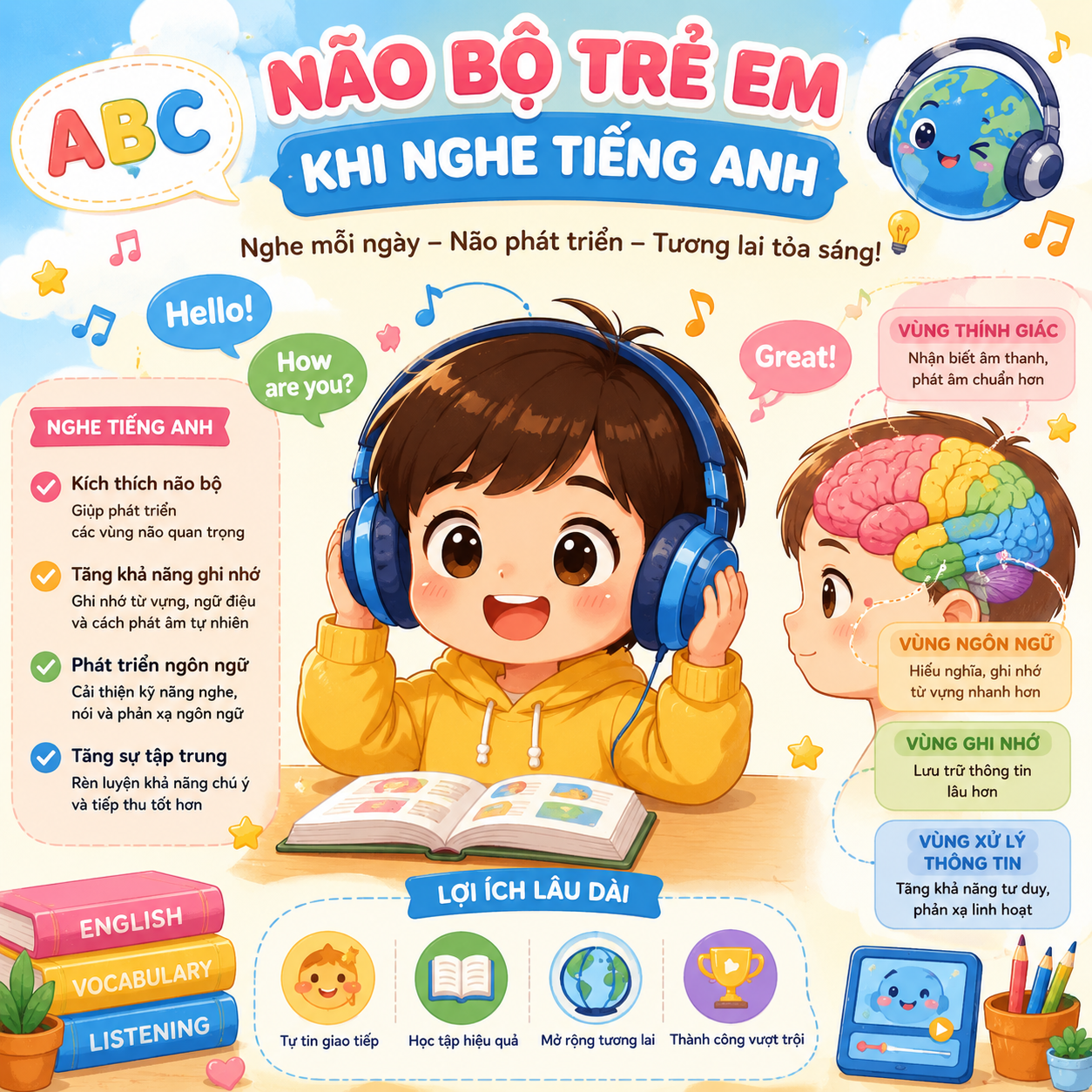 Não bộ trẻ em tiếp thu tiếng Anh tự nhiên