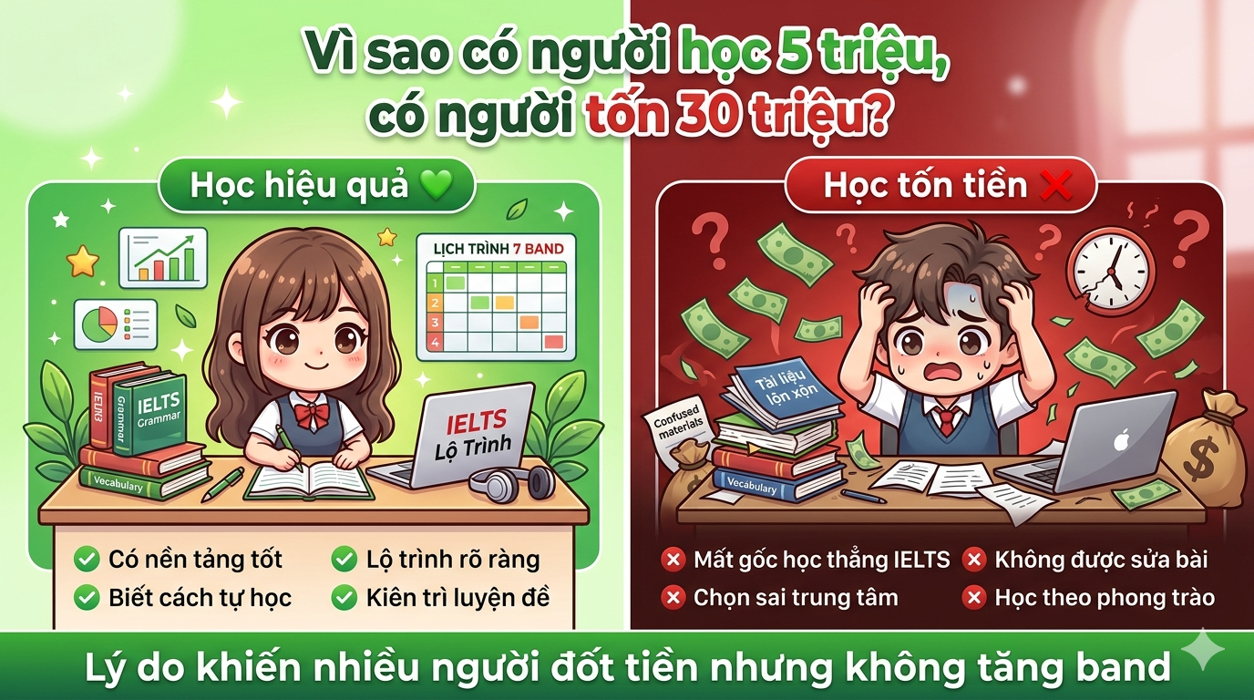 so sánh học ielts hiệu quả và tốn tiền không hiệu quả