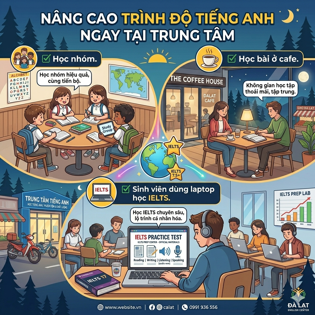 Sinh viên học tiếng Anh gần chợ Đà Lạt thuận tiện học nhóm