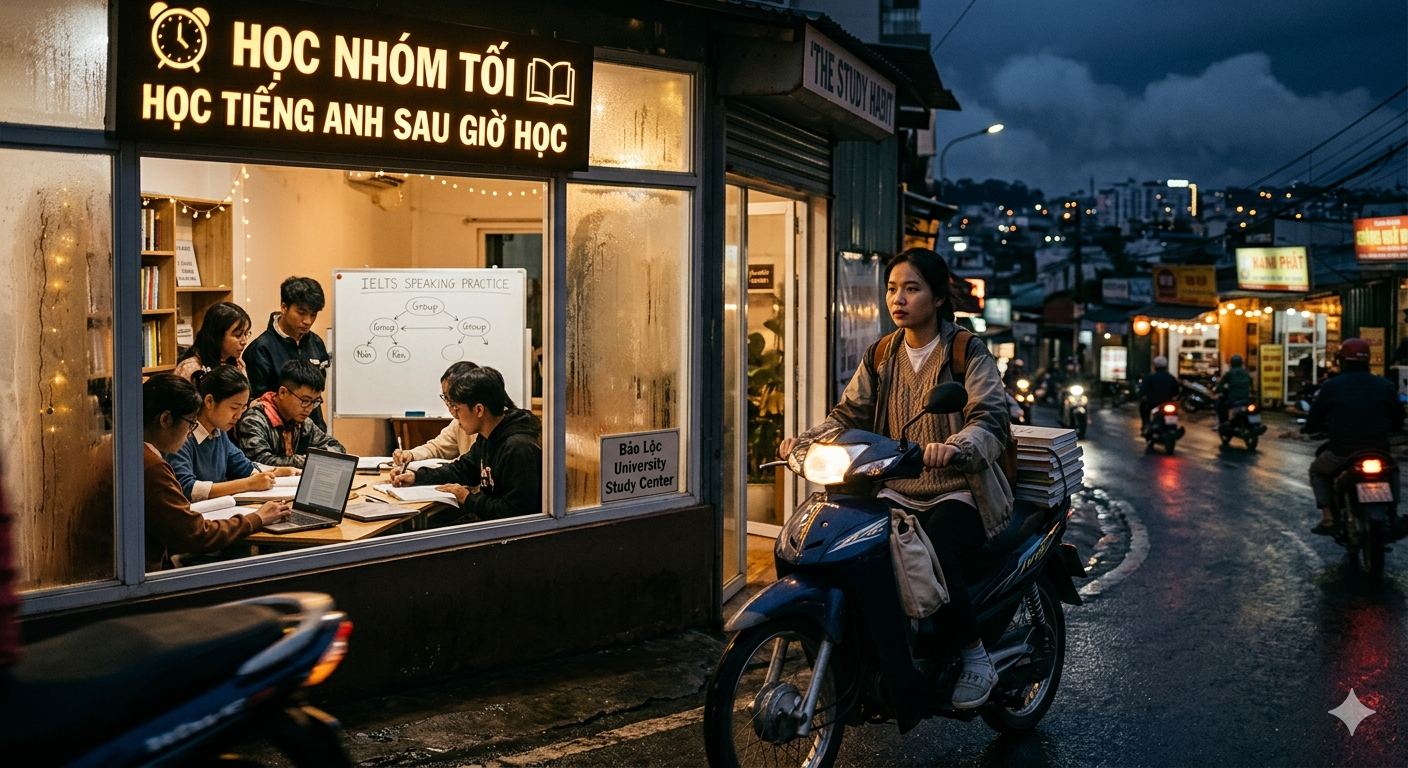 sinh viên học tiếng Anh gần Đại học Đà Lạt buổi tối