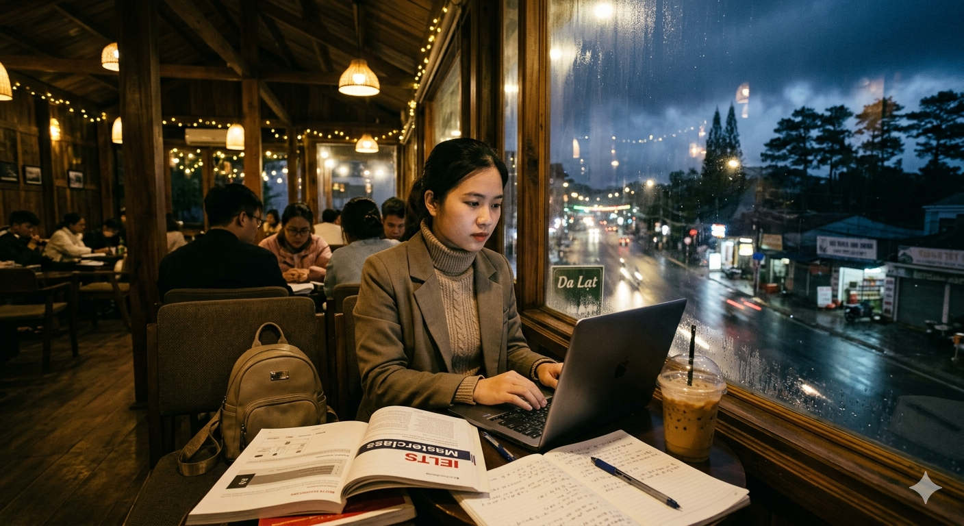 nguoi di lam hoc IELTS gan Ho Xuan Huong Da Lat