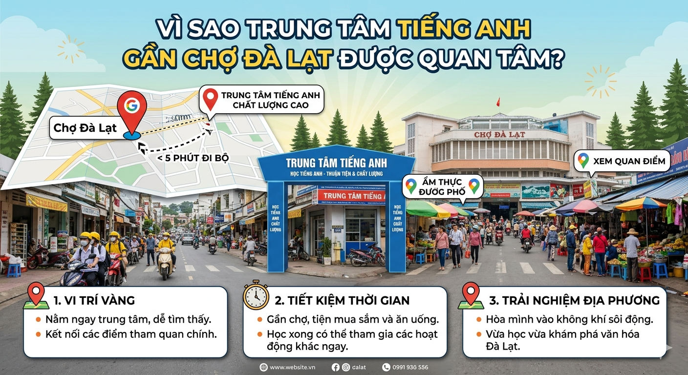 Vị trí trung tâm tiếng Anh gần chợ Đà Lạt thuận tiện di chuyển