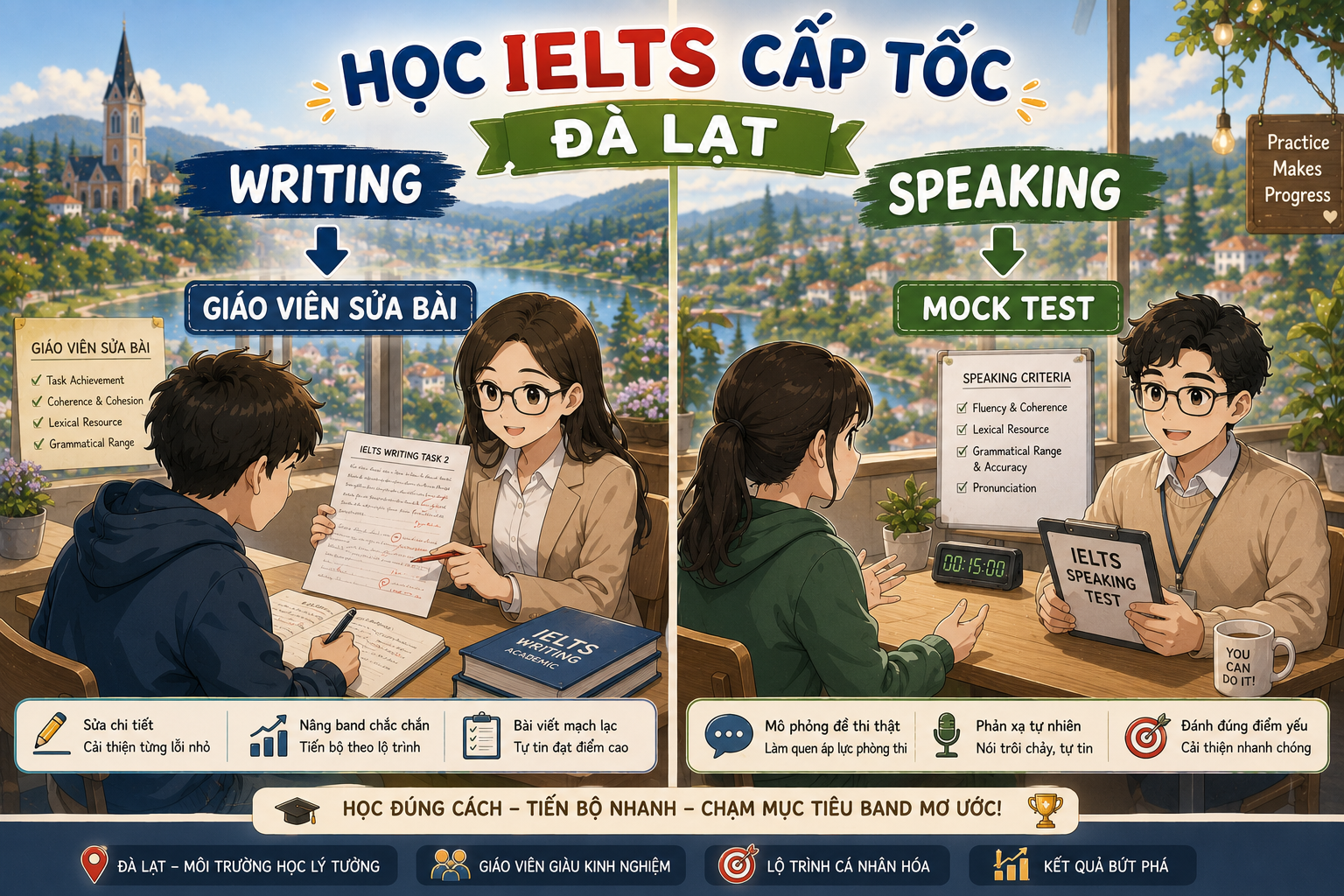 Luyện Writing và Speaking trong khóa học IELTS 7.0 tại Đà Lạt