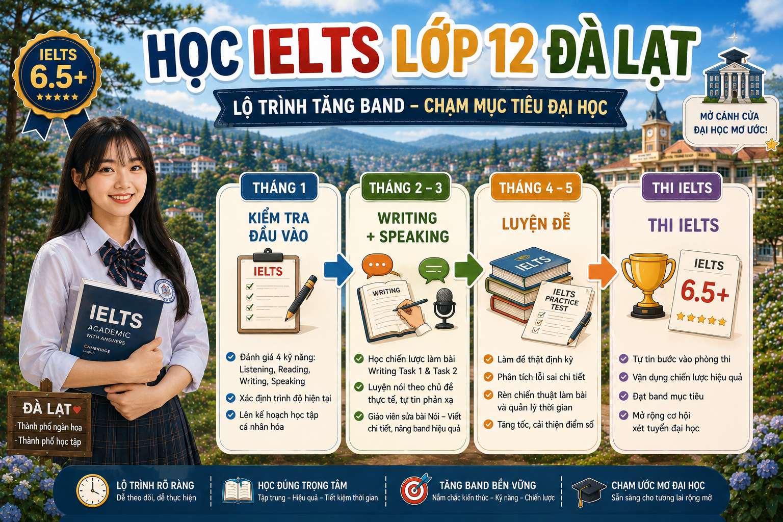 Lộ trình học IELTS lớp 12 Đà Lạt trong 4 đến 6 tháng
