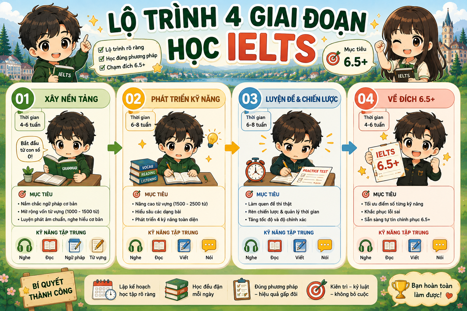 Lộ trình 4 giai đoạn học IELTS cho người mất gốc