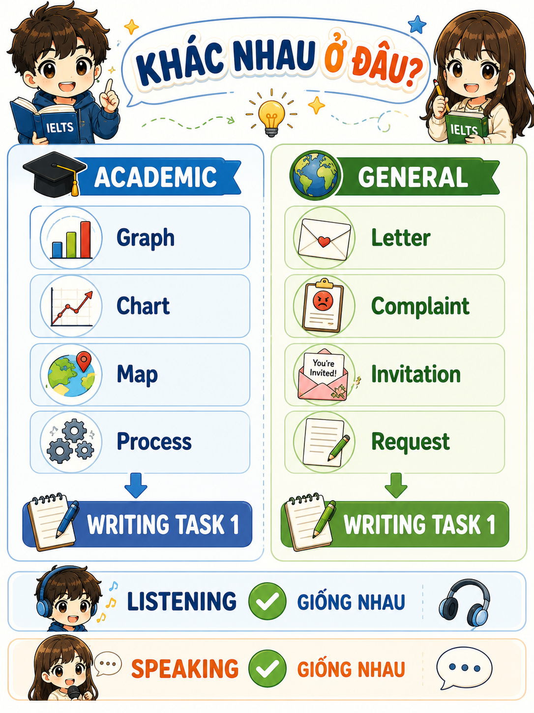 Khác biệt Reading và Writing giữa IELTS Academic và General