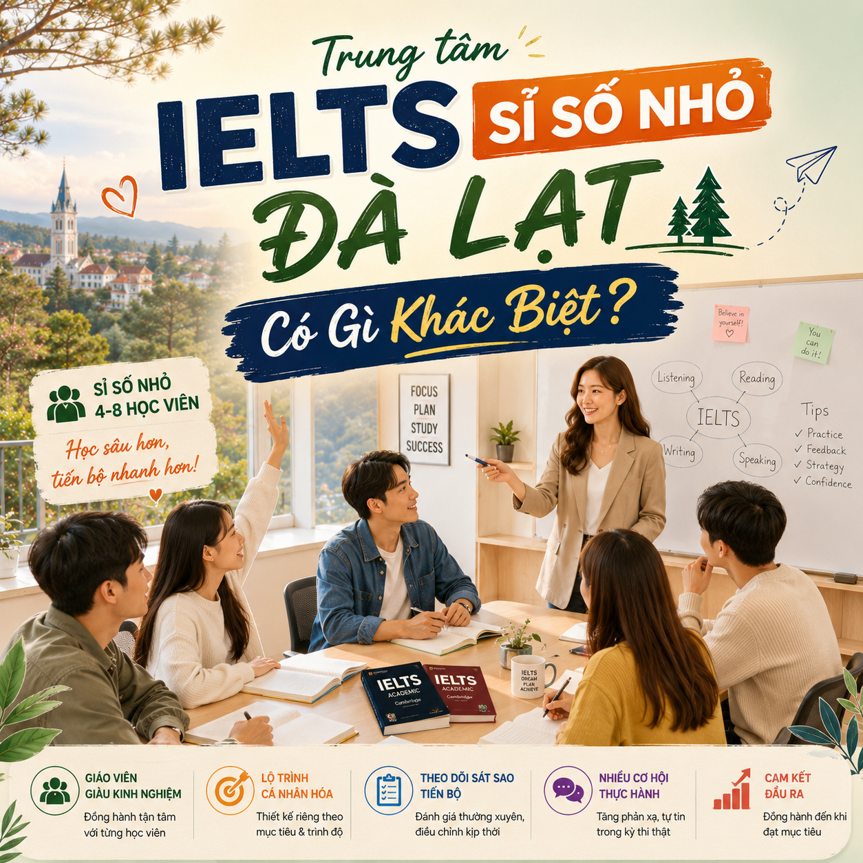 Trung tâm IELTS sĩ số nhỏ Đà Lạt với lớp học ít học viên và tương tác cao