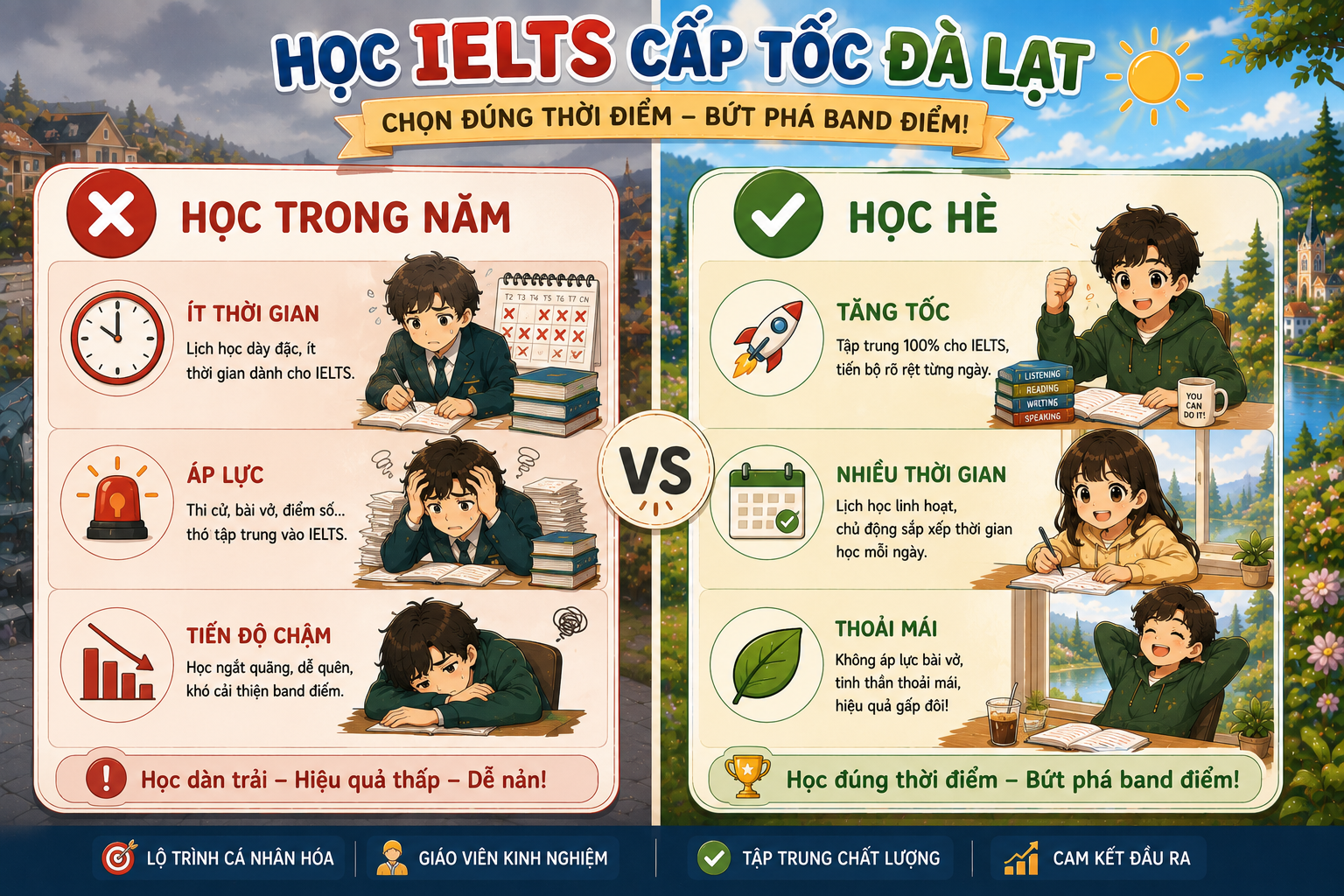 So sánh học IELTS mùa hè và học trong năm học chính thức