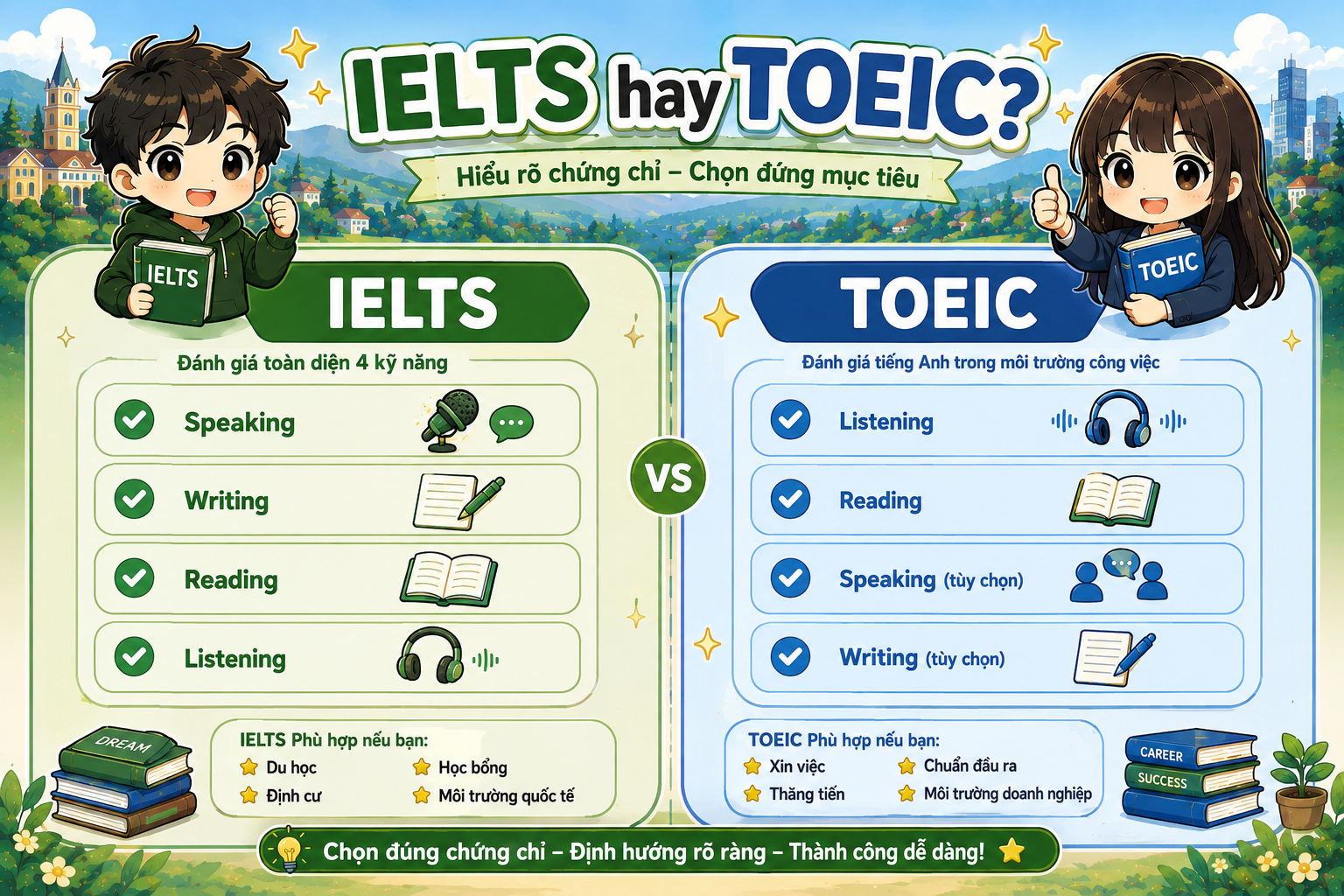 Bảng so sánh IELTS và TOEIC dành cho học sinh tại Đà Lạt