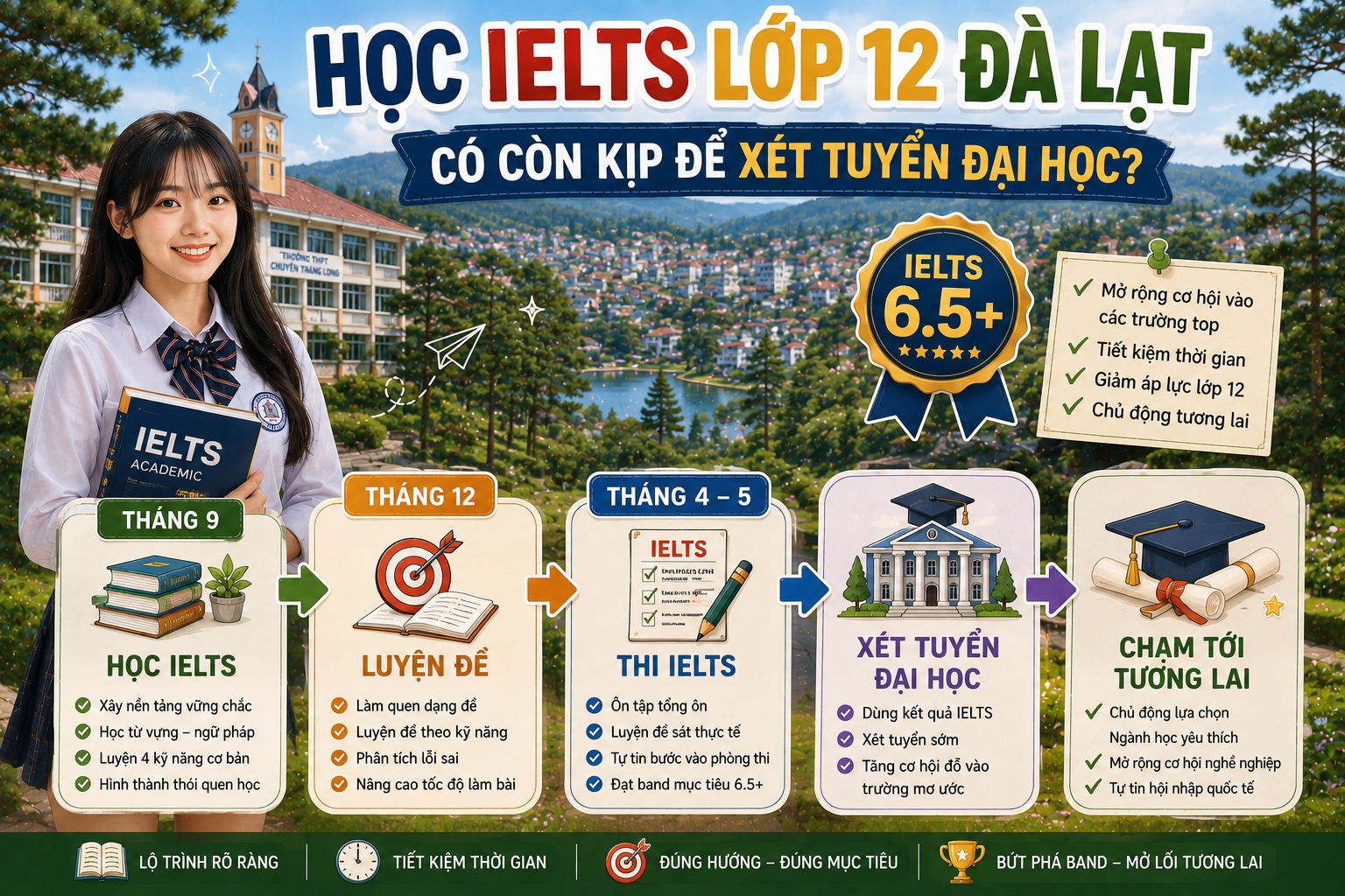 Timeline học IELTS lớp 12 Đà Lạt từ tháng 9 đến kỳ xét tuyển đại học