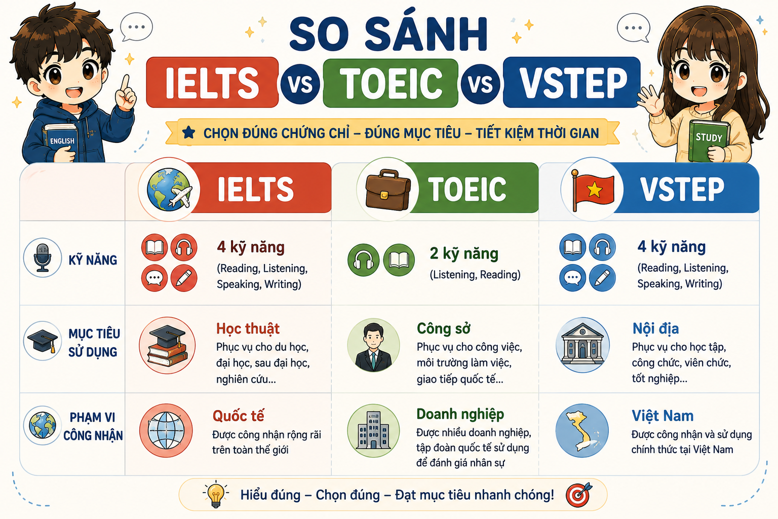 So Sánh IELTS Với TOEEIC Và VSTEP