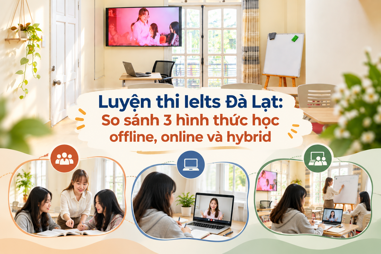 Luyện thi Ielts Đà Lạt: So sánh 3 hình thức học offline, online và hybrid
